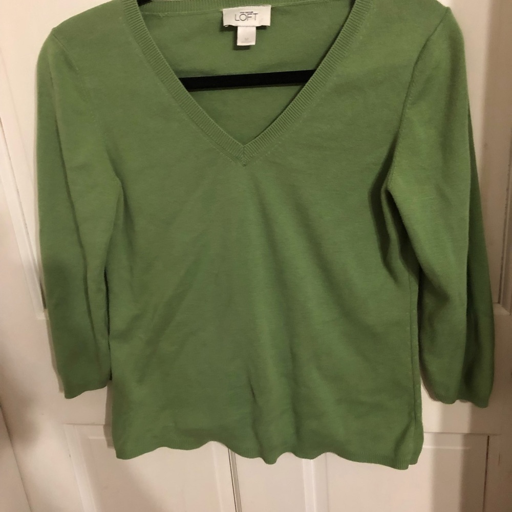 Loft green cotton V neck sweater